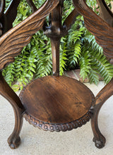 Load image into Gallery viewer, Antique French Table Winged Griffons ROUND End Table Oak Renaissance 2-Tier 19C