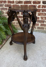 Load image into Gallery viewer, Antique French Table Winged Griffons ROUND End Table Oak Renaissance 2-Tier 19C