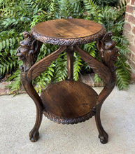 Load image into Gallery viewer, Antique French Table Winged Griffons ROUND End Table Oak Renaissance 2-Tier 19C