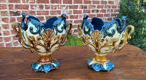 Antique French Majolica PAIR Cache Pot Planter Flower Pot Jardiniere Vase c1900