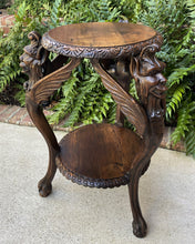 Load image into Gallery viewer, Antique French Table Winged Griffons ROUND End Table Oak Renaissance 2-Tier 19C