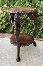 Load image into Gallery viewer, Antique French Table Winged Griffons ROUND End Table Oak Renaissance 2-Tier 19C