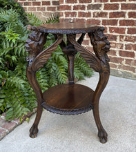 Load image into Gallery viewer, Antique French Table Winged Griffons ROUND End Table Oak Renaissance 2-Tier 19C