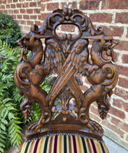 Load image into Gallery viewer, Antique French Chair Barley Twist Black Forest Carved Oak Upholstered 19th C