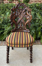 Load image into Gallery viewer, Antique French Chair Barley Twist Black Forest Carved Oak Upholstered 19th C