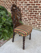 Load image into Gallery viewer, Antique French Chair Barley Twist Black Forest Carved Oak Upholstered 19th C