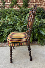 Load image into Gallery viewer, Antique French Chair Barley Twist Black Forest Carved Oak Upholstered 19th C