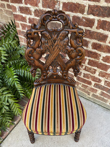 Antique French Chair Barley Twist Black Forest Carved Oak Upholstered 19th C
