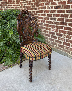 Antique French Chair Barley Twist Black Forest Carved Oak Upholstered 19th C