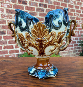 Antique French Majolica PAIR Cache Pot Planter Flower Pot Jardiniere Vase c1900