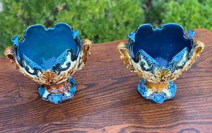 Antique French Majolica PAIR Cache Pot Planter Flower Pot Jardiniere Vase c1900