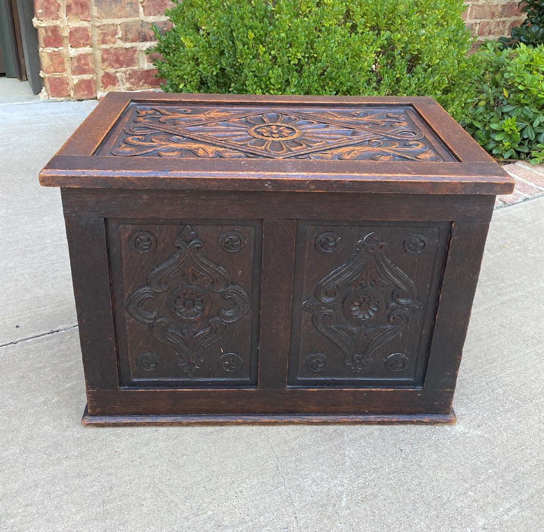 Antique English Blanket Box Chest Trunk Coffer Storage Chest Carved Oak PETITE