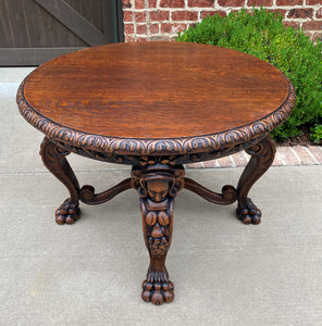Antique French ROUND Table Entry Sofa Foyer Coffee Table Renaissance Revival Oak