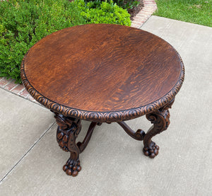 Antique French ROUND Table Entry Sofa Foyer Coffee Table Renaissance Revival Oak
