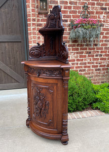 Antique French Corner Cabinet Black Forest Cabinet Cupboard Carved Oak Drawer