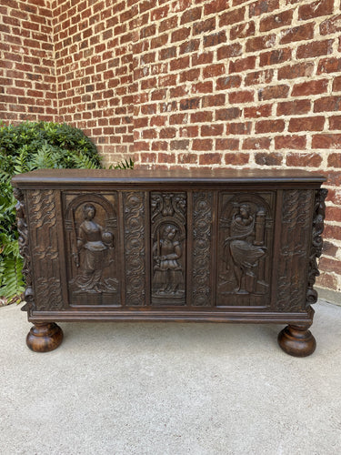 Antique French Trunk Blanket Box Coffer Chest Renaissance Revival Carved 18th C.
