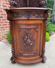 Load image into Gallery viewer, Antique French Corner Cabinet Black Forest Cabinet Cupboard Carved Oak Drawer