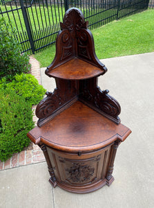 Antique French Corner Cabinet Black Forest Cabinet Cupboard Carved Oak Drawer