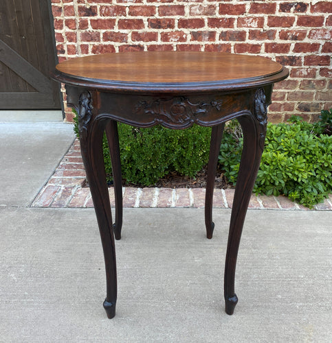 Antique French ROUND Table End Table Occasional Table Carved Oak Cabriole Legs