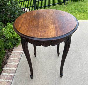 Antique French ROUND Table End Table Occasional Table Carved Oak Cabriole Legs