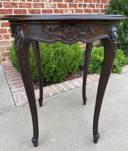 Antique French ROUND Table End Table Occasional Table Carved Oak Cabriole Legs