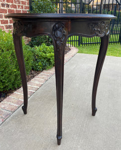 Antique French ROUND Table End Table Occasional Table Carved Oak Cabriole Legs