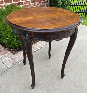 Antique French ROUND Table End Table Occasional Table Carved Oak Cabriole Legs