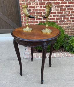 Antique French ROUND Table End Table Occasional Table Carved Oak Cabriole Legs