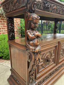Antique French Server Sideboard Buffet Gothic Revival Oak Lions Mask Figural