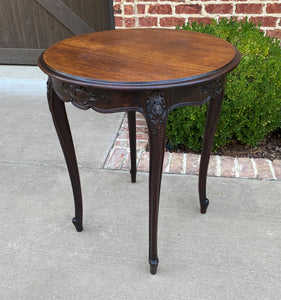 Antique French ROUND Table End Table Occasional Table Carved Oak Cabriole Legs