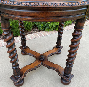 Antique English ROUND Table End Occasional Table BARLEY TWIST Oak 1930s