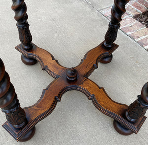 Antique English ROUND Table End Occasional Table BARLEY TWIST Oak 1930s