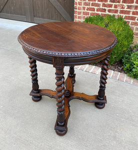 Antique English ROUND Table End Occasional Table BARLEY TWIST Oak 1930s