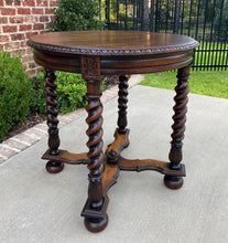 Load image into Gallery viewer, Antique English ROUND Table End Occasional Table BARLEY TWIST Oak 1930s