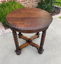 Load image into Gallery viewer, Antique English ROUND Table End Occasional Table BARLEY TWIST Oak 1930s