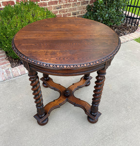 Antique English ROUND Table End Occasional Table BARLEY TWIST Oak 1930s