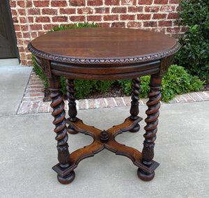 Antique English ROUND Table End Occasional Table BARLEY TWIST Oak 1930s