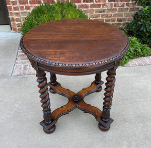 Antique English ROUND Table End Occasional Table BARLEY TWIST Oak 1930s