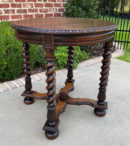 Antique English ROUND Table End Occasional Table BARLEY TWIST Oak 1930s