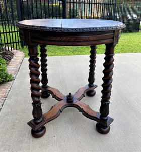 Antique English ROUND Table End Occasional Table BARLEY TWIST Oak 1930s