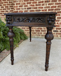Antique French Renaissance Revival Desk Table with Drawers Carved Oak 19th C