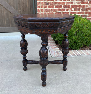 Antique French Table Octagonal Renaissance Revival Carved Oak 19th C