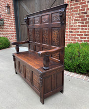 Load image into Gallery viewer, Antique French Bench Settee Oak Lift Top Seat Storage Trunk Gothic Revival