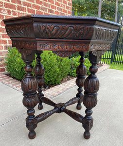 Antique French Table Octagonal Renaissance Revival Carved Oak 19th C