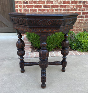 Antique French Table Octagonal Renaissance Revival Carved Oak 19th C