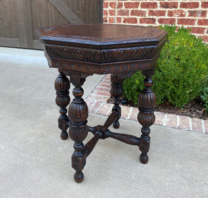 Antique French Table Octagonal Renaissance Revival Carved Oak 19th C