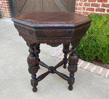 Load image into Gallery viewer, Antique French Table Octagonal Renaissance Revival Carved Oak 19th C