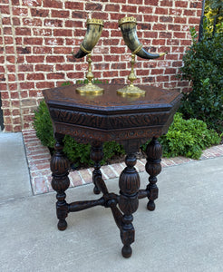 Antique French Table Octagonal Renaissance Revival Carved Oak 19th C