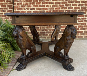 Antique French Dining Table Desk Library Conference Renaissance Revival LIONS
