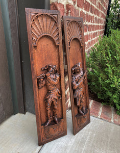 Antique French Wall Plaques Hanging Decor Carved Oak Court Jesters